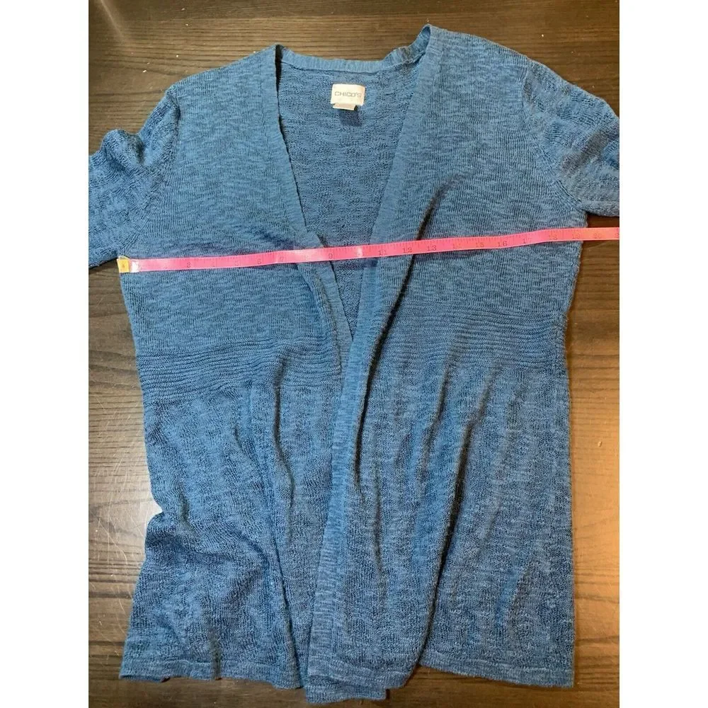 Chicos 2 Lightweight Cardigan Sweater‎ Womens Large Blue Modest Office Church